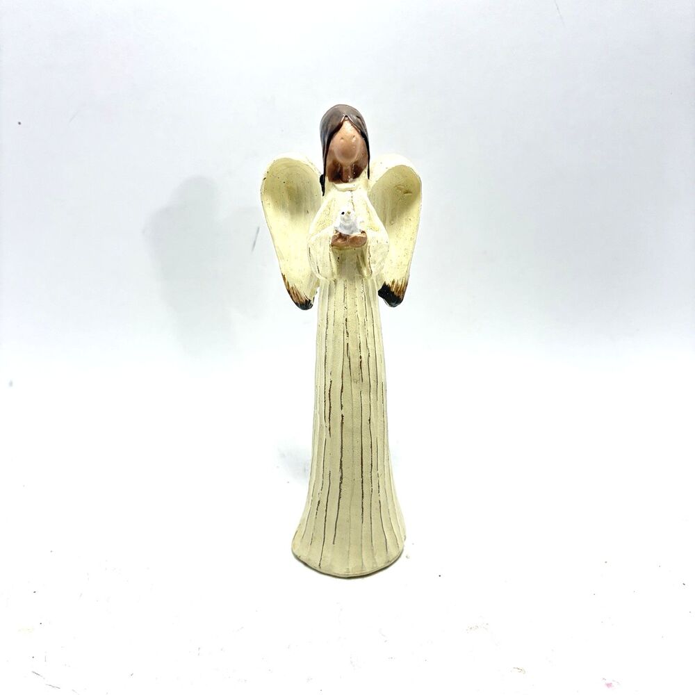 Slender Resin Cream Angel w/ White Dove Figurine 6.25”